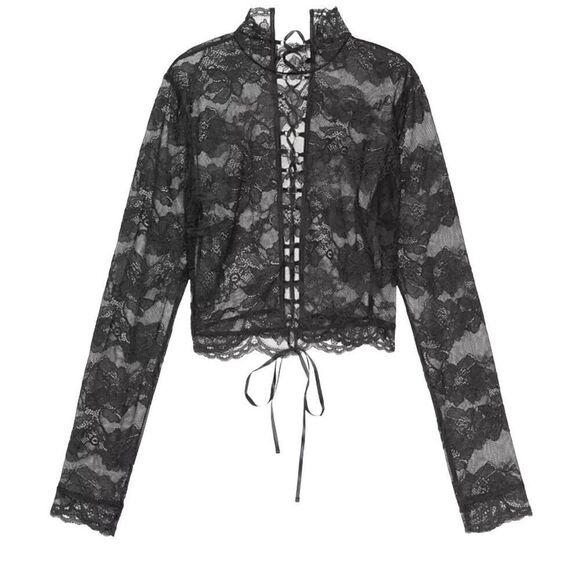 Victoria Secret Lingerie Top Crop Long Sleeve Lace Up Back Allover Lace XL - Picture 3 of 6